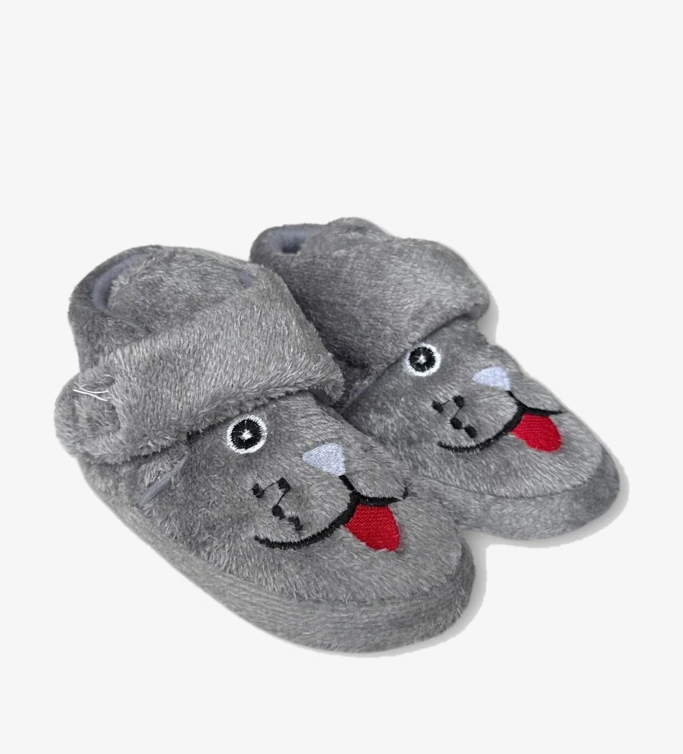 Çocuk Cırtlı Kaydırmaz Taban Anaokulu Kreş Ev Ayakkabısı Panduf GRİ - Görsel 1
