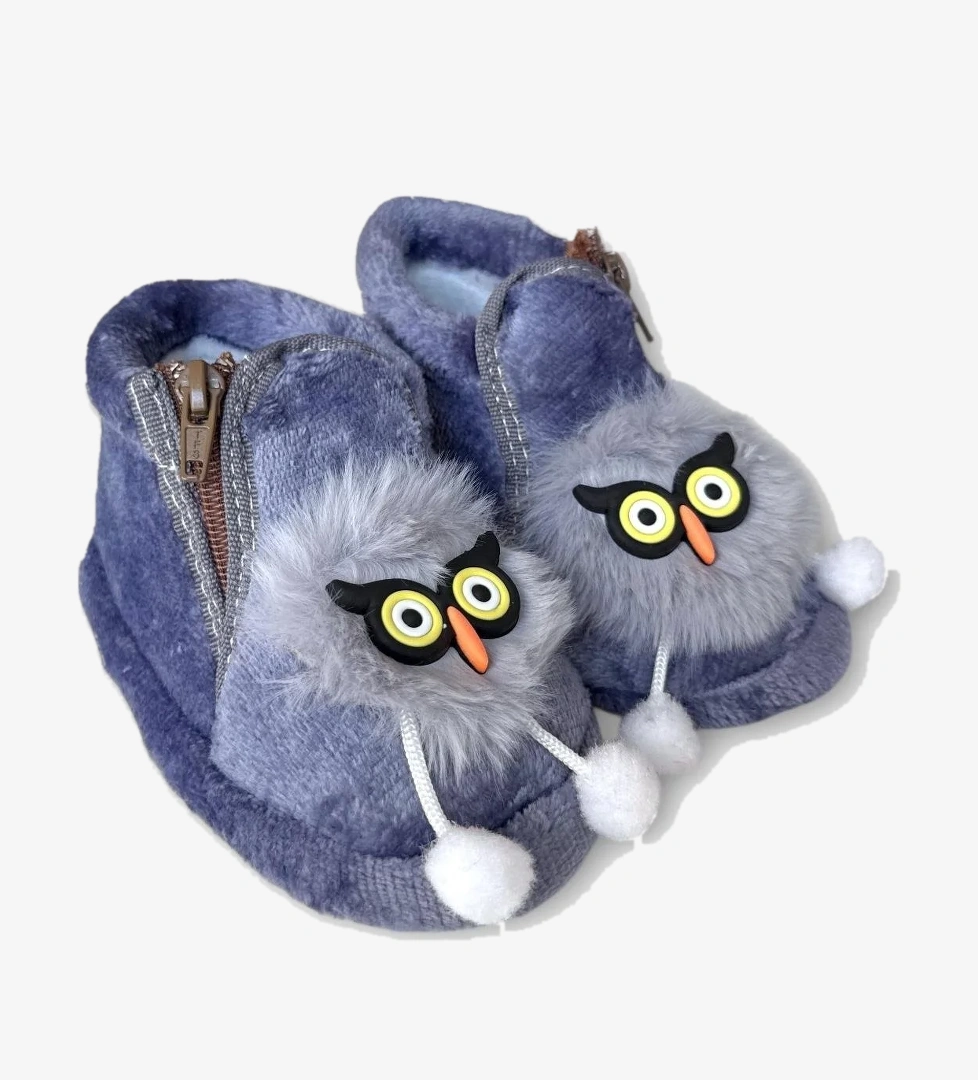 Çocuk Sevimli Baykuş Figürlü Panduf FÜME