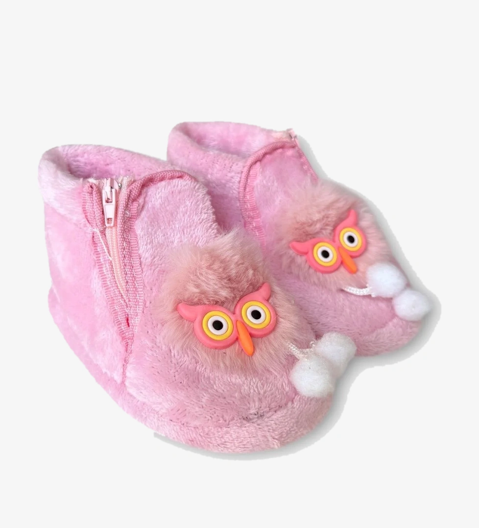 Çocuk Sevimli Baykuş Figürlü Panduf PEMBE - Görsel 1