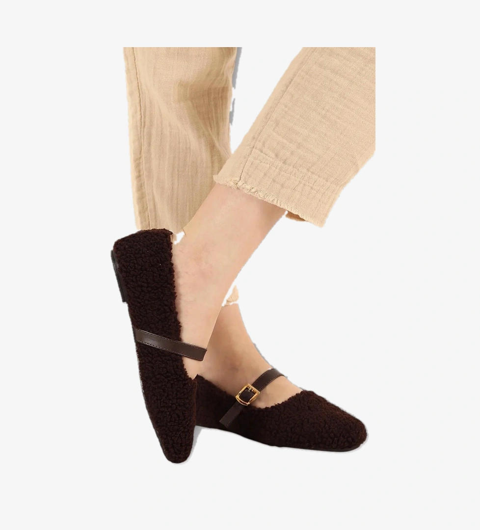 Yumuşak Peluş Ses Yapmaz Hafif Taban Kemerli Kadın Ev Babeti Panduf KAHVERENGİ