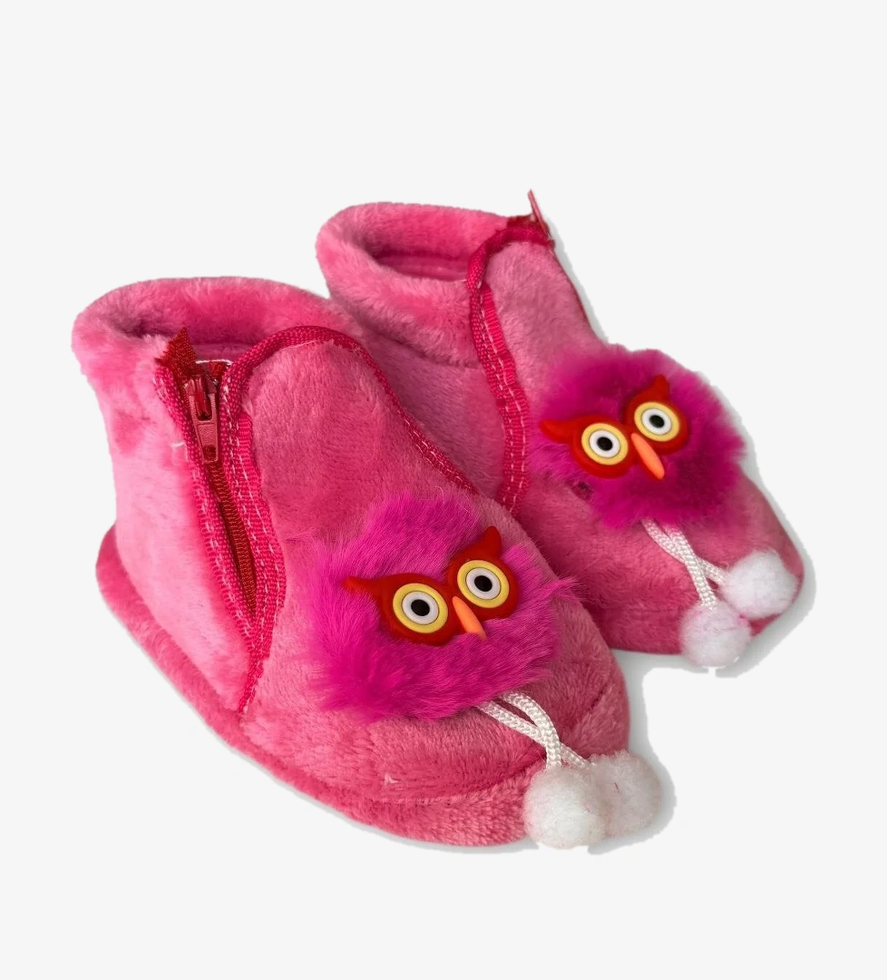 Çocuk Sevimli Baykuş Figürlü Panduf FUŞYA