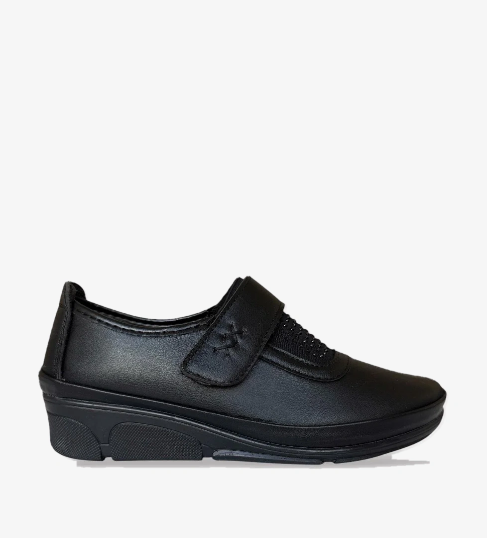 Cırtlı Ortopedik Anne Kadın Casual Ayakkabı SİYAH - GÜMÜŞ - Görsel 1