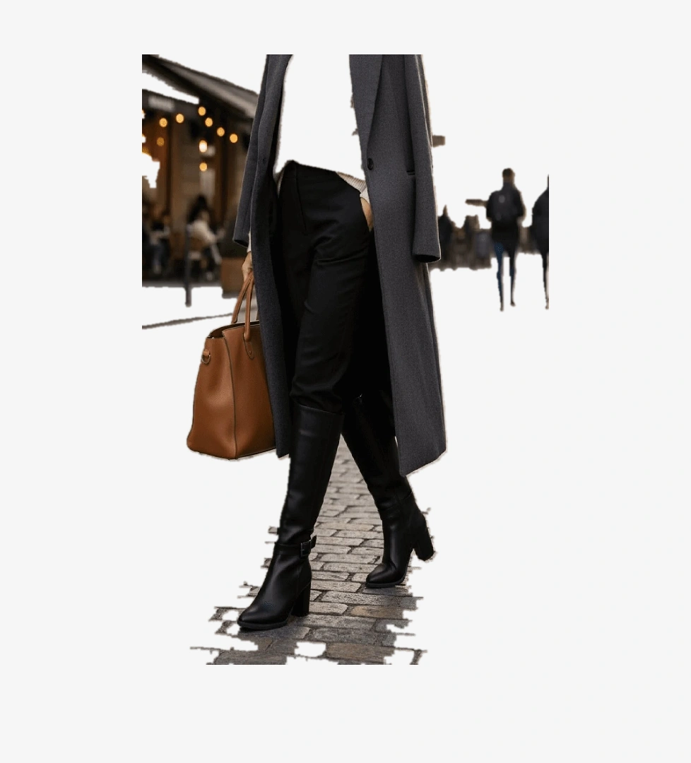 Sidney Siyah Deri Topuklu (7cm) Yanı Fermuarlı Günlük Kullanım Çizme