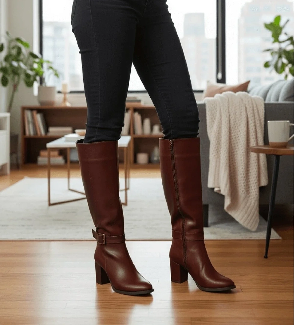 Sidney Kahverengi Deri Topuklu (7cm) Yanı Fermuarlı Günlük Kullanım Çizme