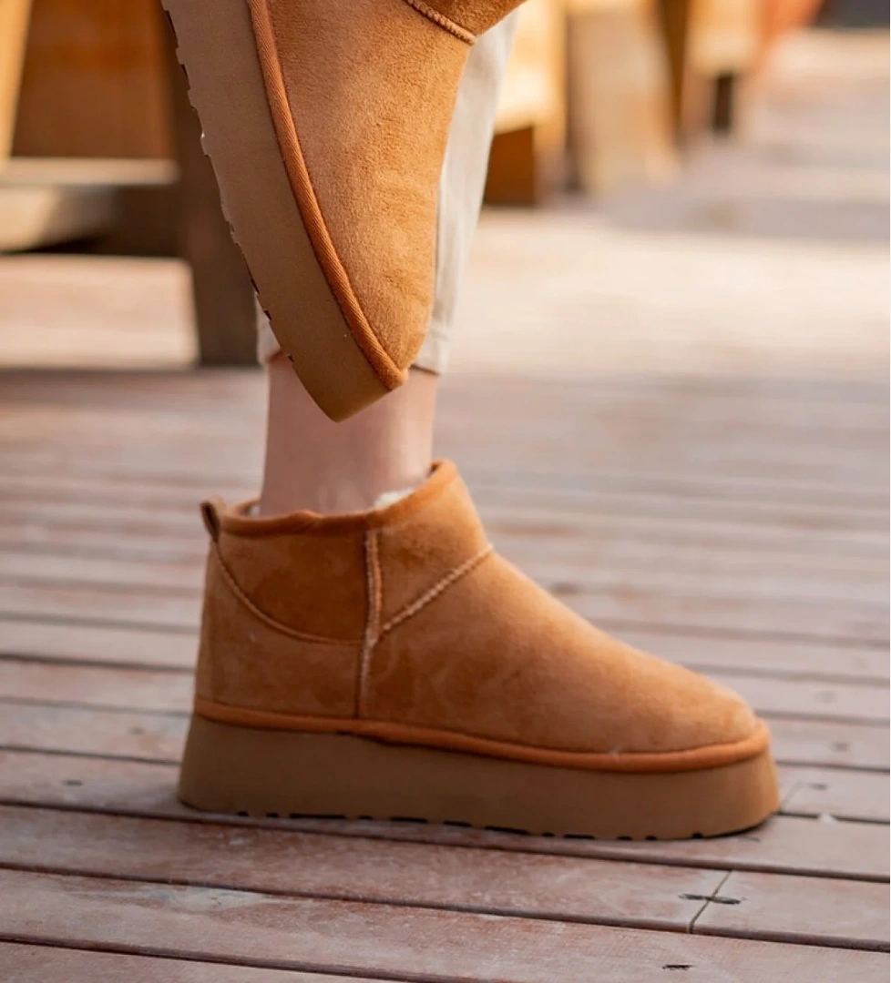 Kadın Garantili İçi Kürklü Hafif Taban Mini Bot Uggm.302 Taba