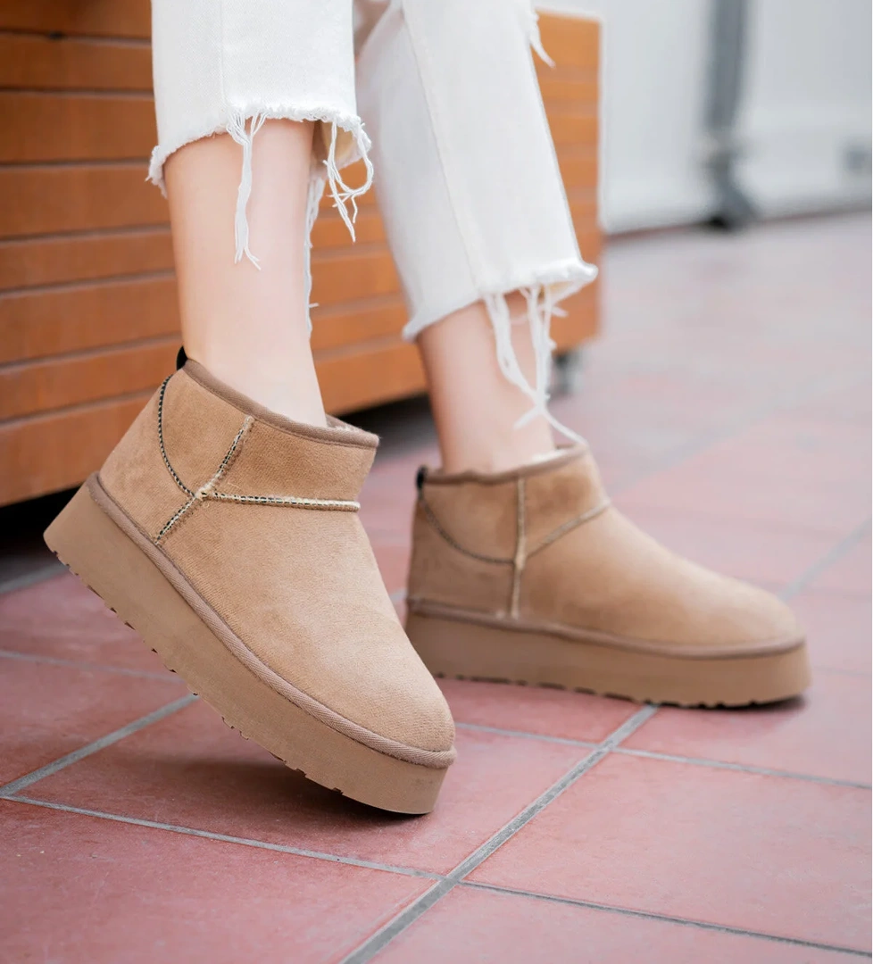 Kadın Garantili İçi Kürklü Hafif Taban Mini Bot Uggm.302 Vizon - Görsel 1