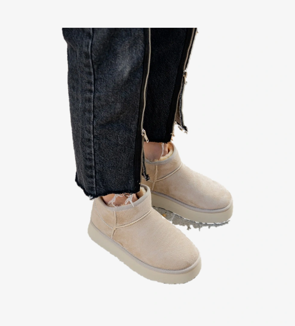 Kadın Garantili İçi Kürklü Hafif Taban Mini Bot Uggm.302 Bej