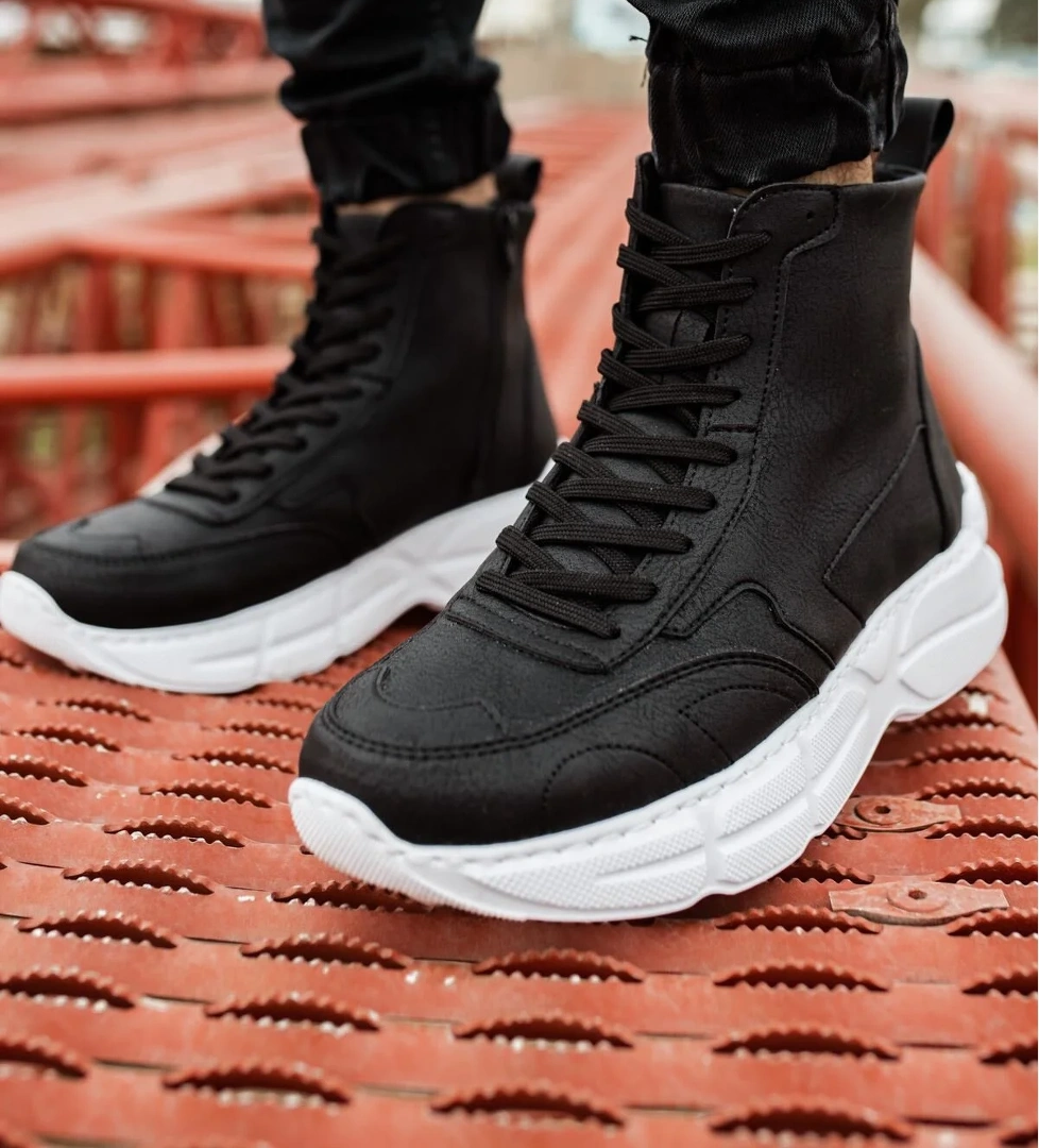 Pabucmarketi Fermuarlı Bağcık Detaylı Erkek Sneaker Bot Siyah model görseli