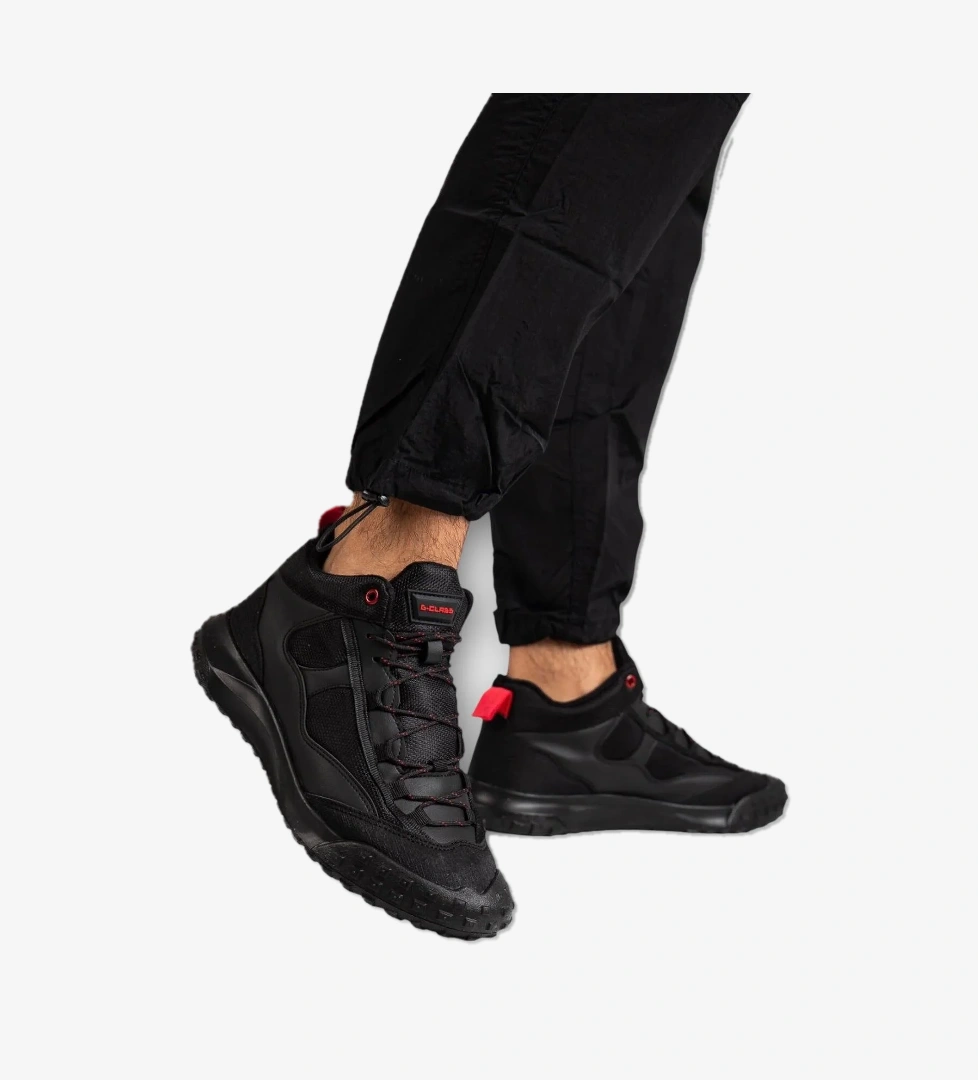 Deri Görünümlü Erkek Trekking & Outdoor Bot Ayakkabı SİYAH - KIRMIZI