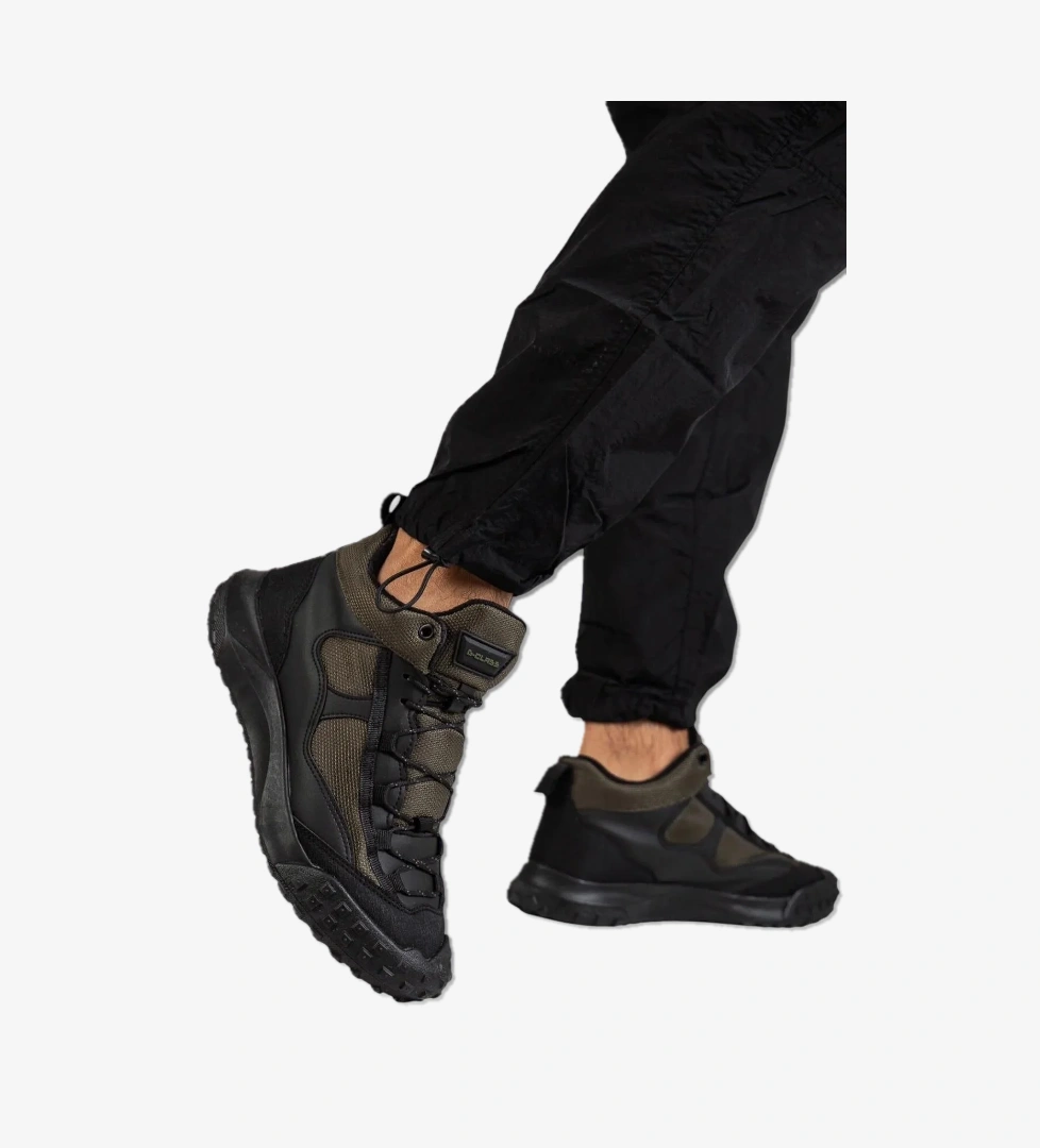 Deri Görünümlü Erkek Trekking & Outdoor Bot Ayakkabı SİYAH - HAKİ