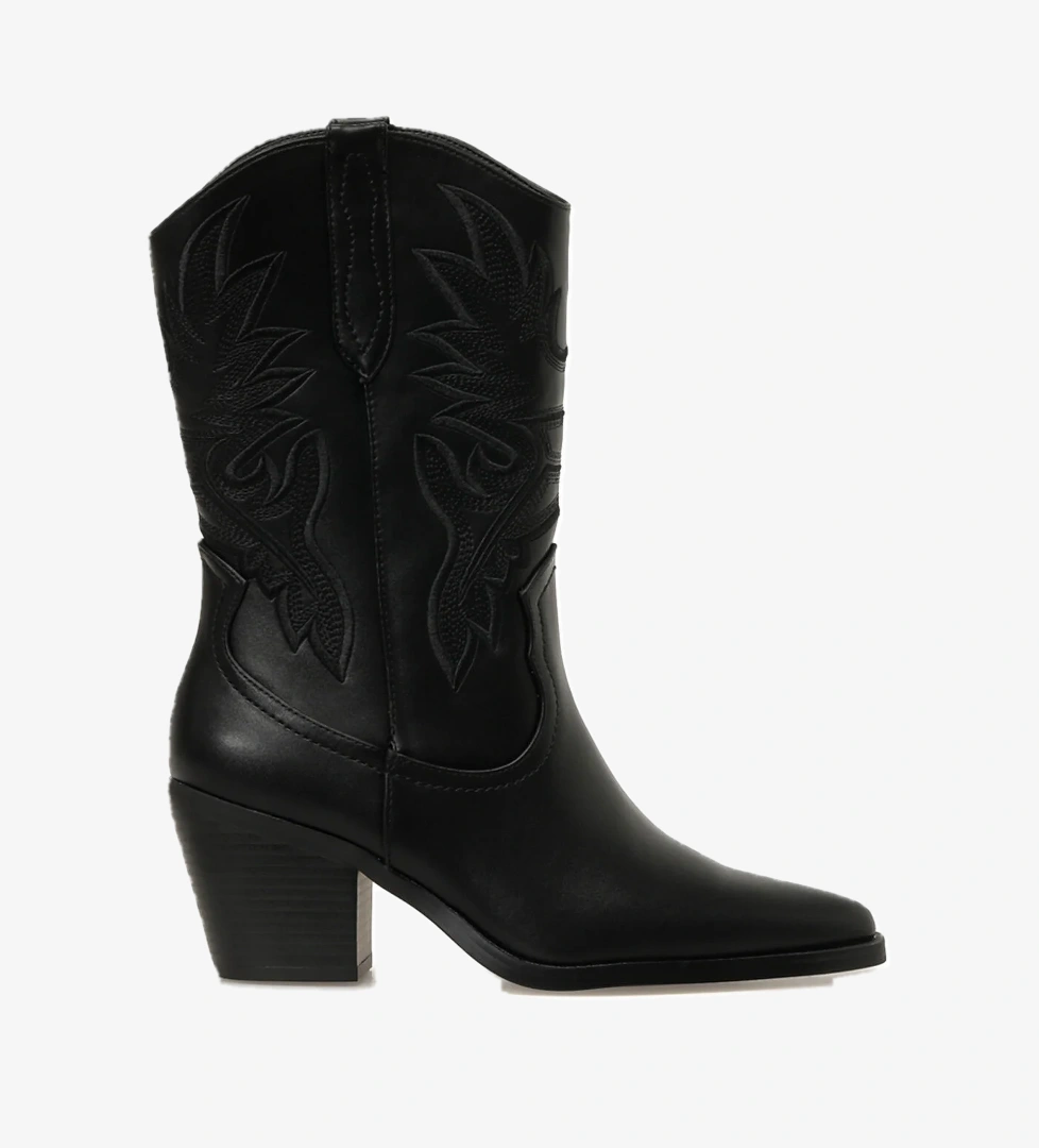 24K-1002 5PR Siyah Kadın Kovboy Bot - Görsel 1