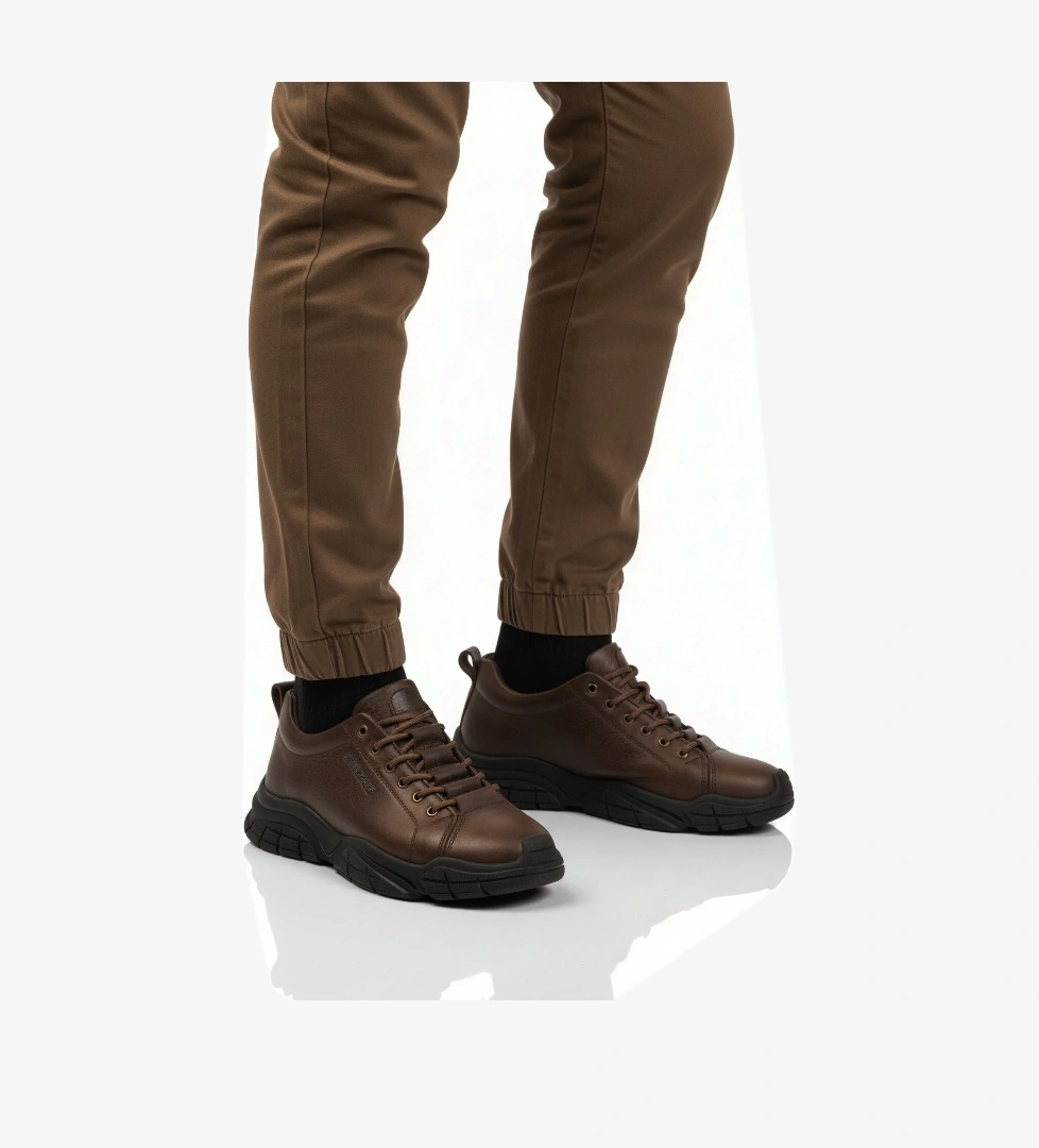 Kahve Hakiki Deri Dar Kalıp Erkek Casual Ayakkabı - Görsel 1