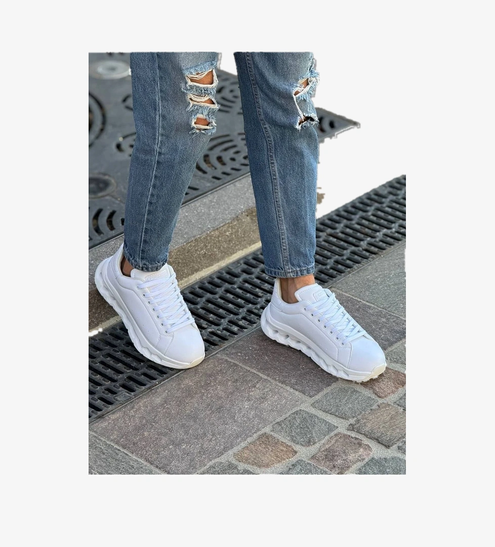 Pabucmarketi Bağcıklı Erkek Spor Ayakkabi Ayakkabı Siyah Beyaz (beyaz Taban) model görseli