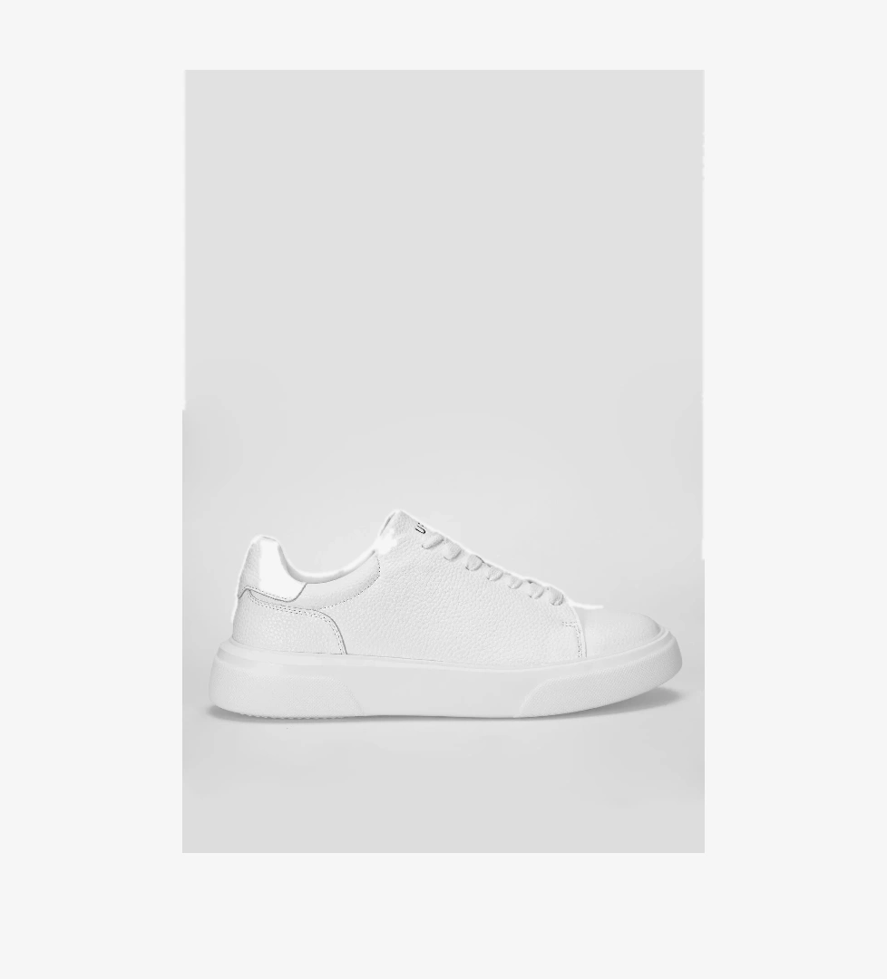 Beyaz Hakiki Deri Bağcıklı Erkek Sneaker - Görsel 1