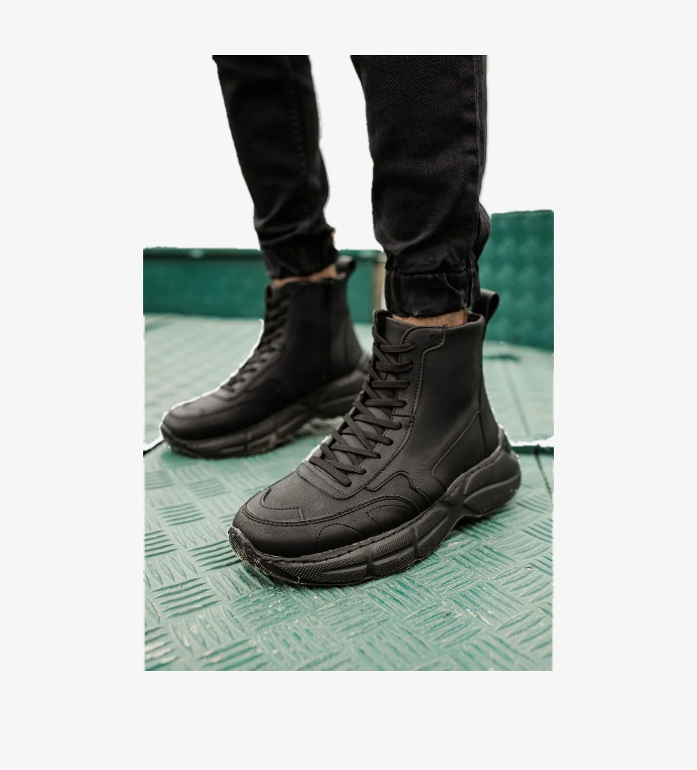 Pabucmarketi Fermuarlı Bağcık Detaylı Erkek Sneaker Bot Siyah model görseli