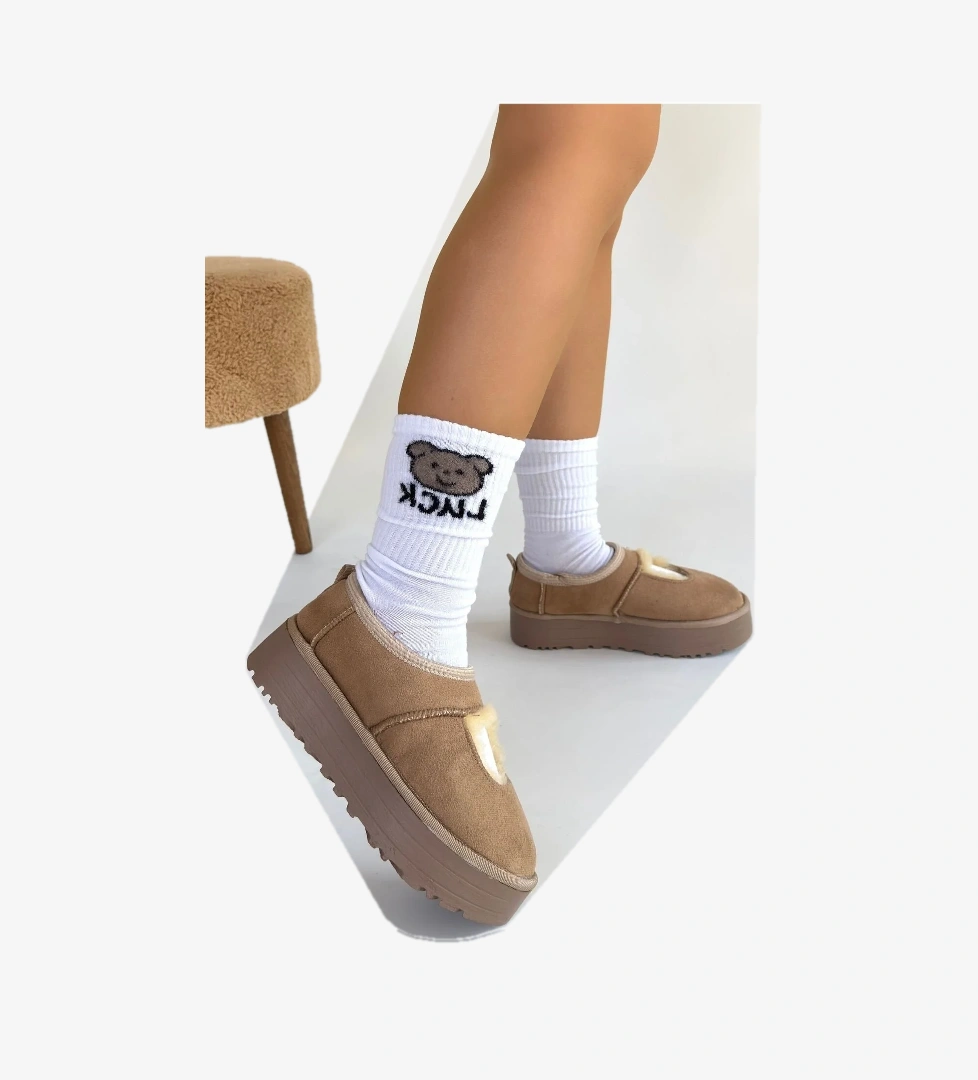 Vizon Süet Kürklü Kadın Düz Bootie