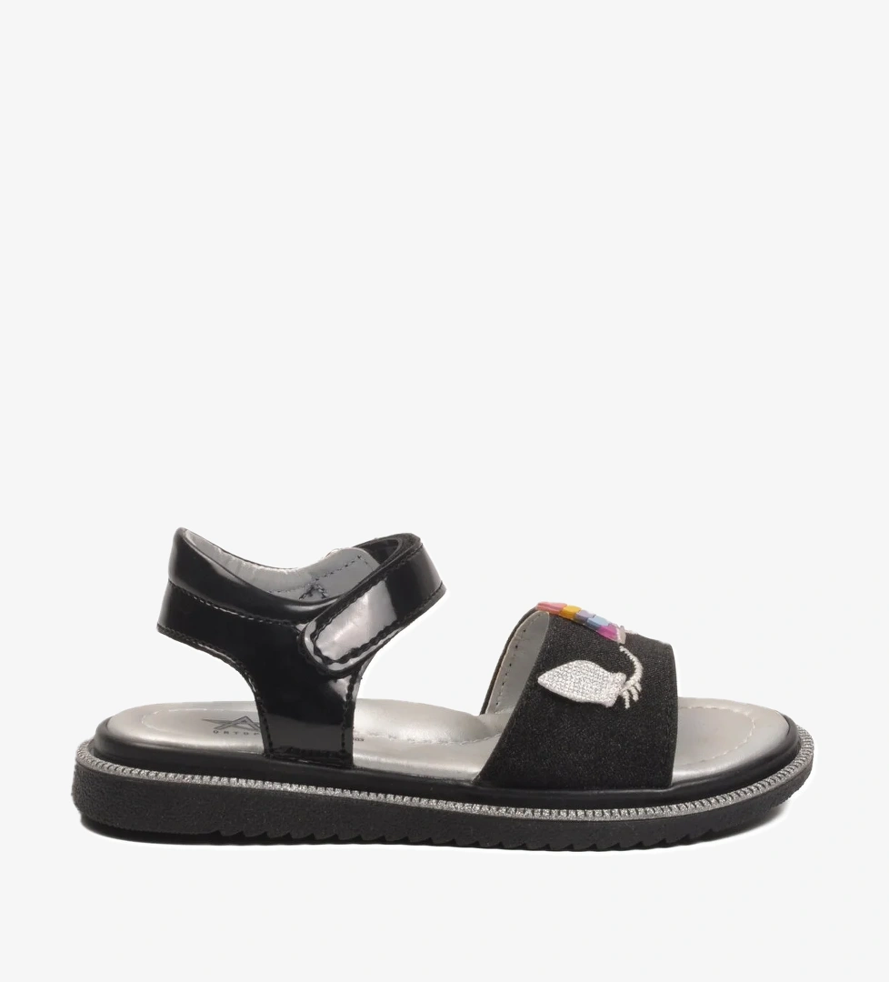 Arzen Gümüş Aspor Siyah Simli Cırtlı Kız Çocuk Düz Sandalet model görseli