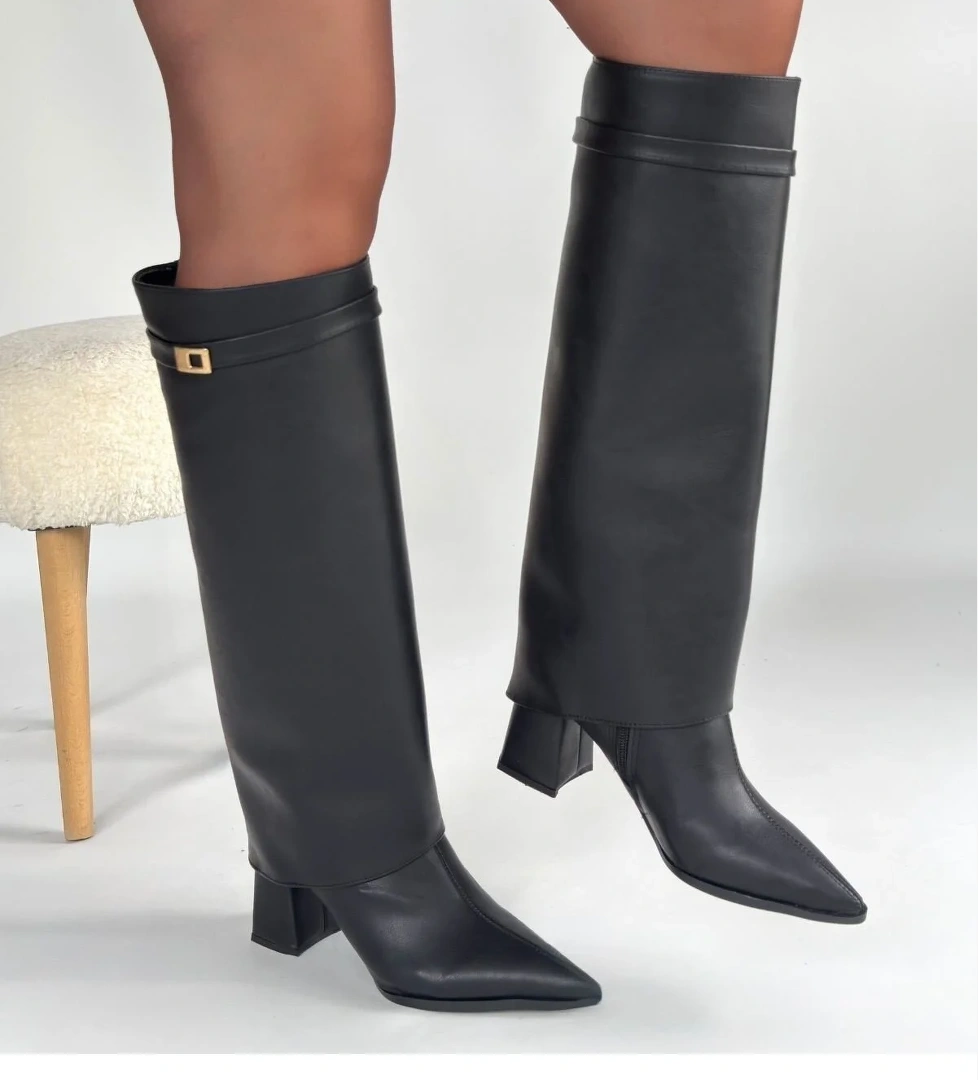 Pabucmarketi Kahverengi Siyah Tak Çıkar Kadın Topuklu Çizme model görseli