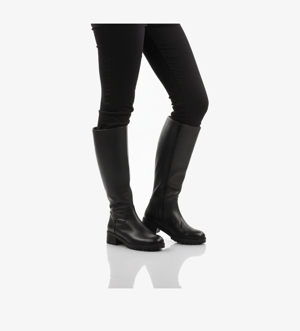 Siyah Hakiki Deri İçi Polarlı Kaymaz Kadın Çizme 26900-1 Z - Görsel 1