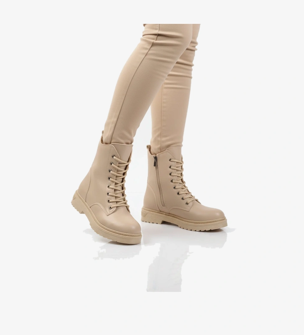 Bej Cilt Kürklü Bağcıklı Fermuarlı Kaymaz Kadın Bot 525383 Z