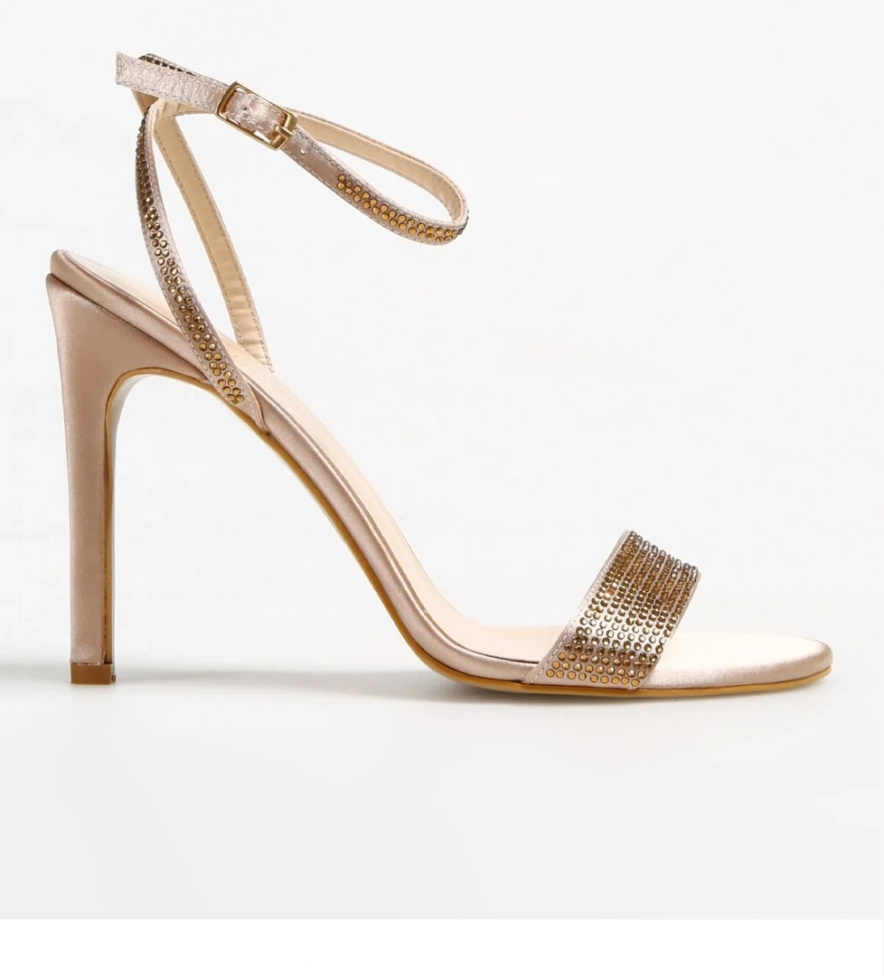 Altın Kadın Saten Topuklu Sandalet KAME - Görsel 1