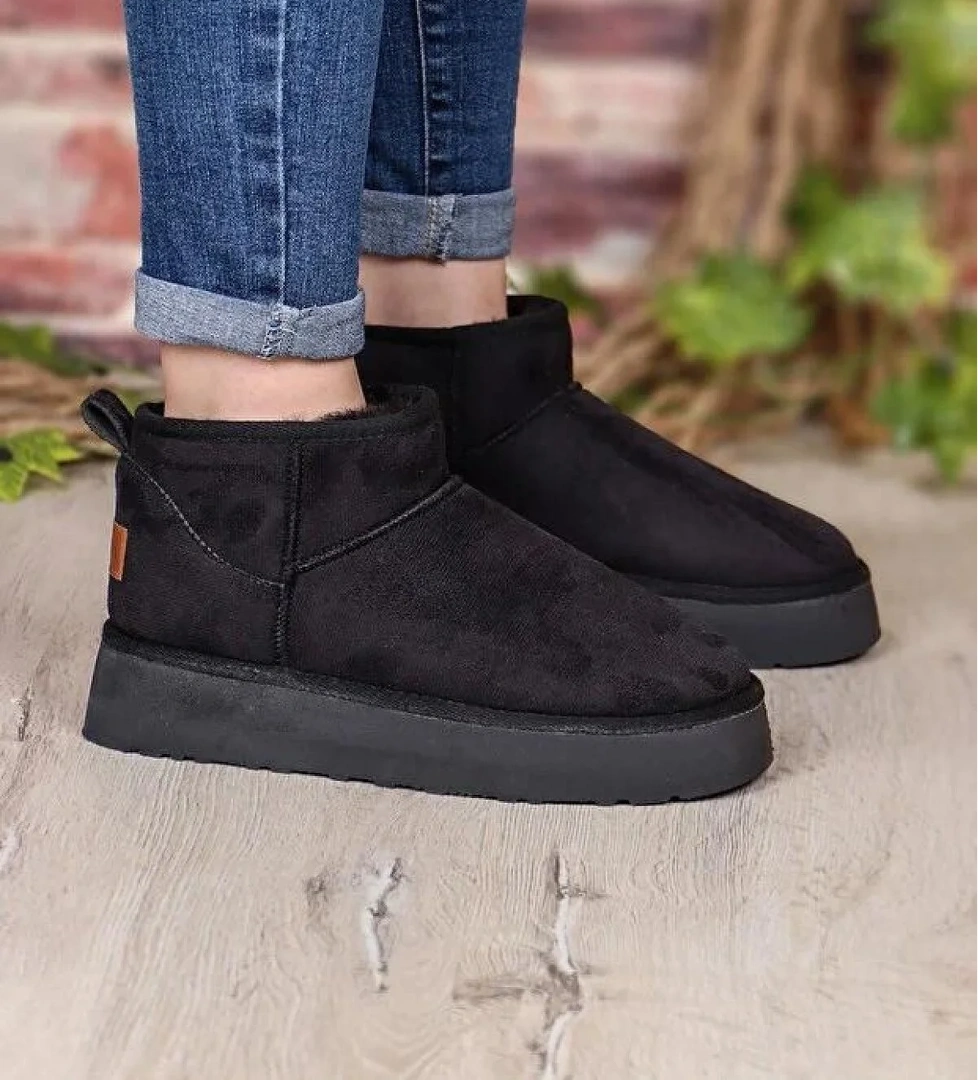 52709 Süet İçi Kürklü Kalın Taban Mini Boy Bilekte Kısa Kadın Bot - Görsel 1