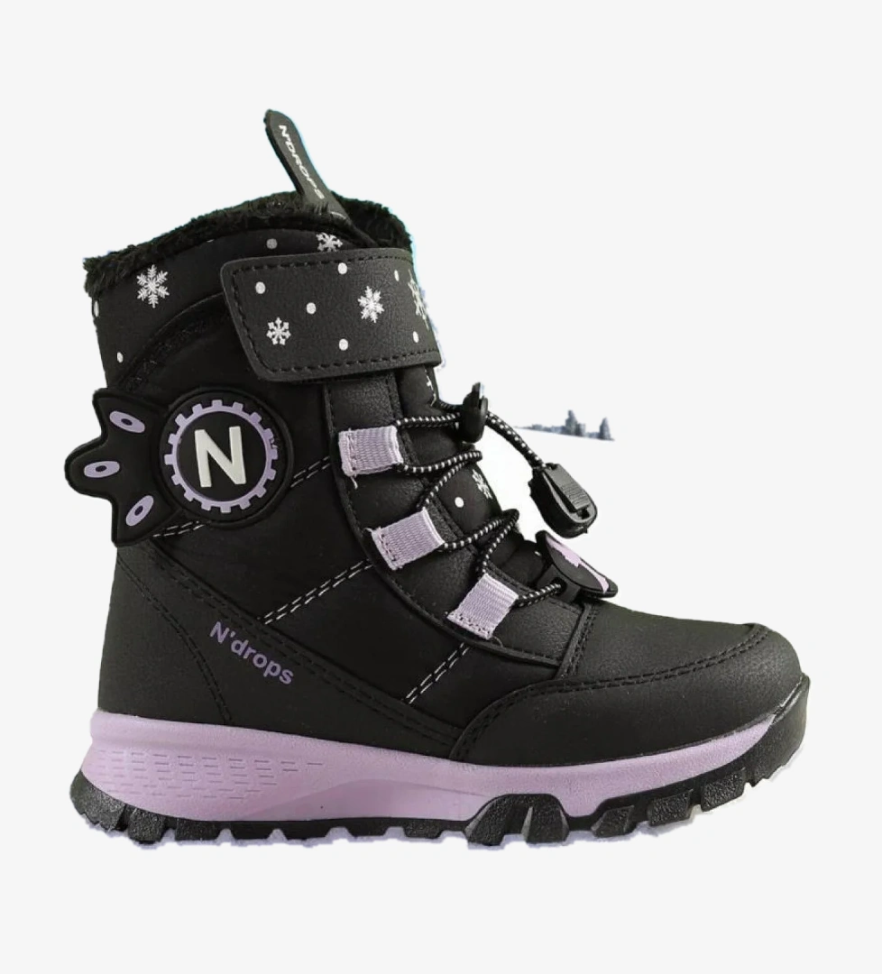 Kız Çocuk Suya Ve Soğuk Havaya Dayanıklı Kaymaz Taban Cırtlı Lacivert Pembe Kar Botu