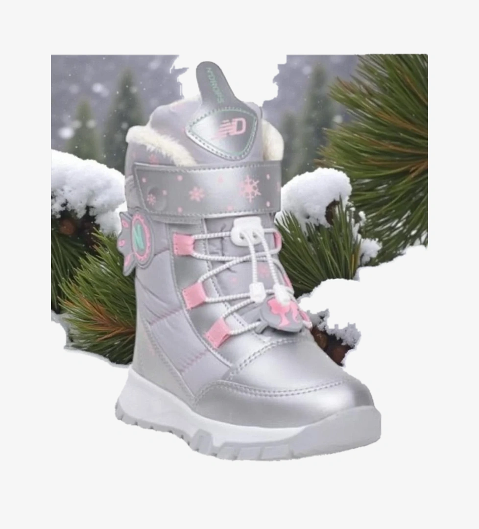 Kız Çocuk Suya Ve Soğuk Havaya Dayanıklı Kaymaz Taban Cırtlı Lacivert Pembe Kar Botu