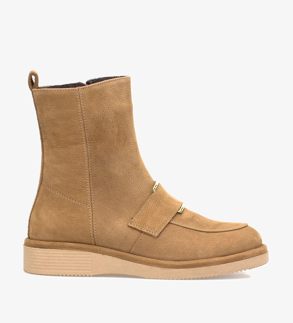 Elit Lorivane Kadın Hakiki Nubuk Deri Düz Bot Taba