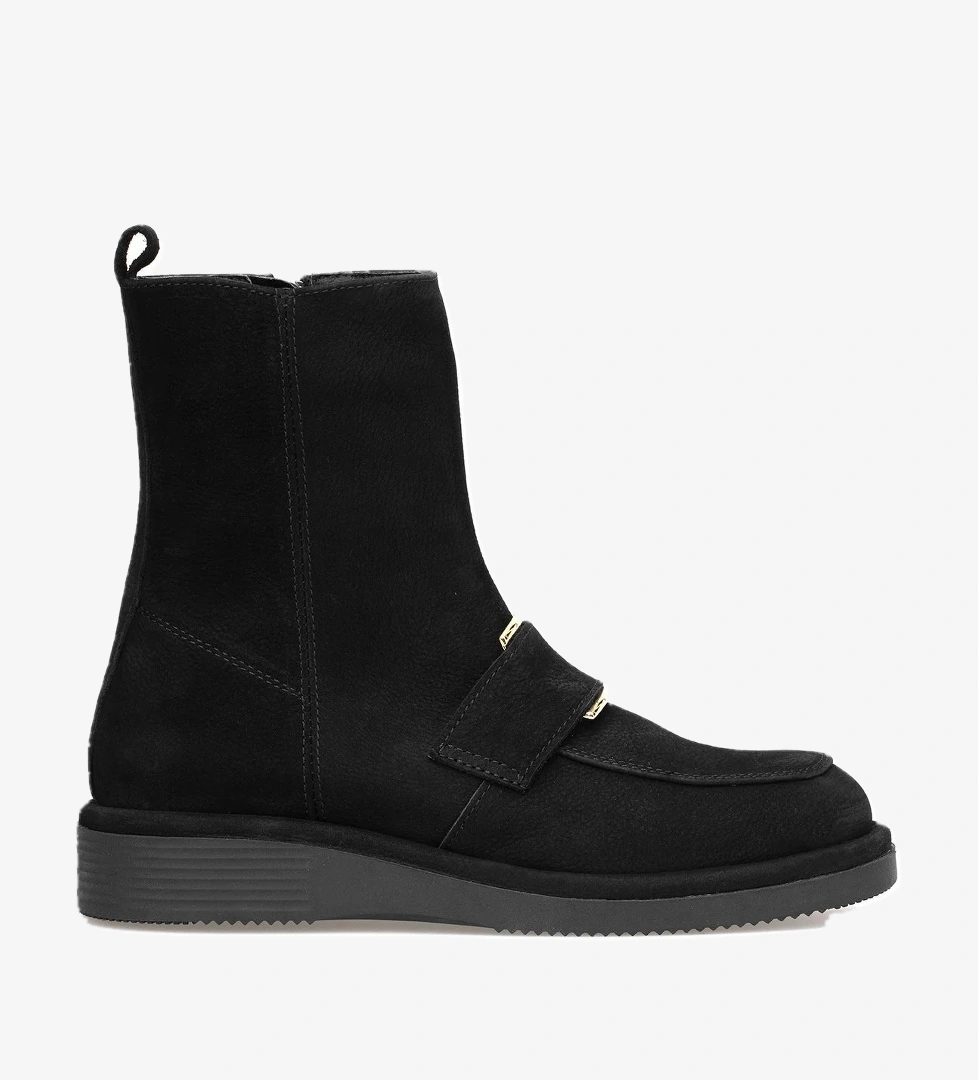 Ayakkabı Fuarı Elit Lorivane Kadın Hakiki Nubuk Deri Düz Bot Taba Siyah model görseli