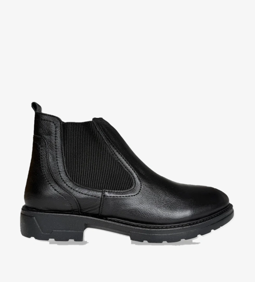 Liger Hakiki Deri Yanı Lastikli Kaydırmaz Kauçuk Taban Erkek Bot SİYAH model görseli