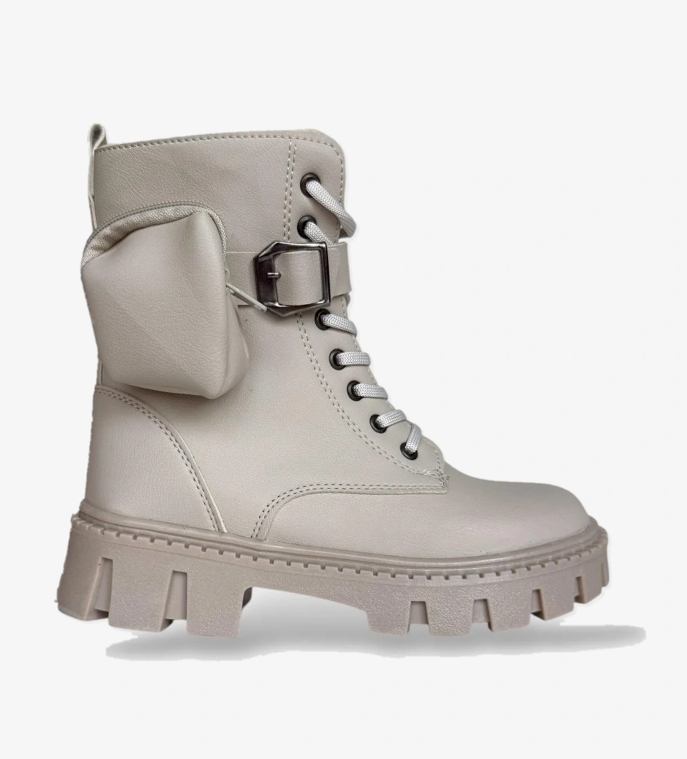 Liger Liger Kadın Çanta Detay Yüksek Kalın Taban Bağcıklı Fermuarlı Bot BEJ | Flo Bej - 1. görsel