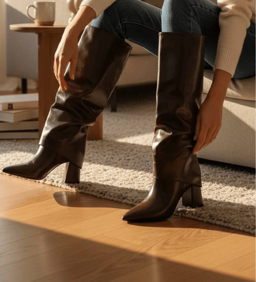 Strada Kahverengi Rugan Tak-Çıkar Konçlu (8 cm Topuk Boyu ) Günlük Kullanım Bot Ve Çizme