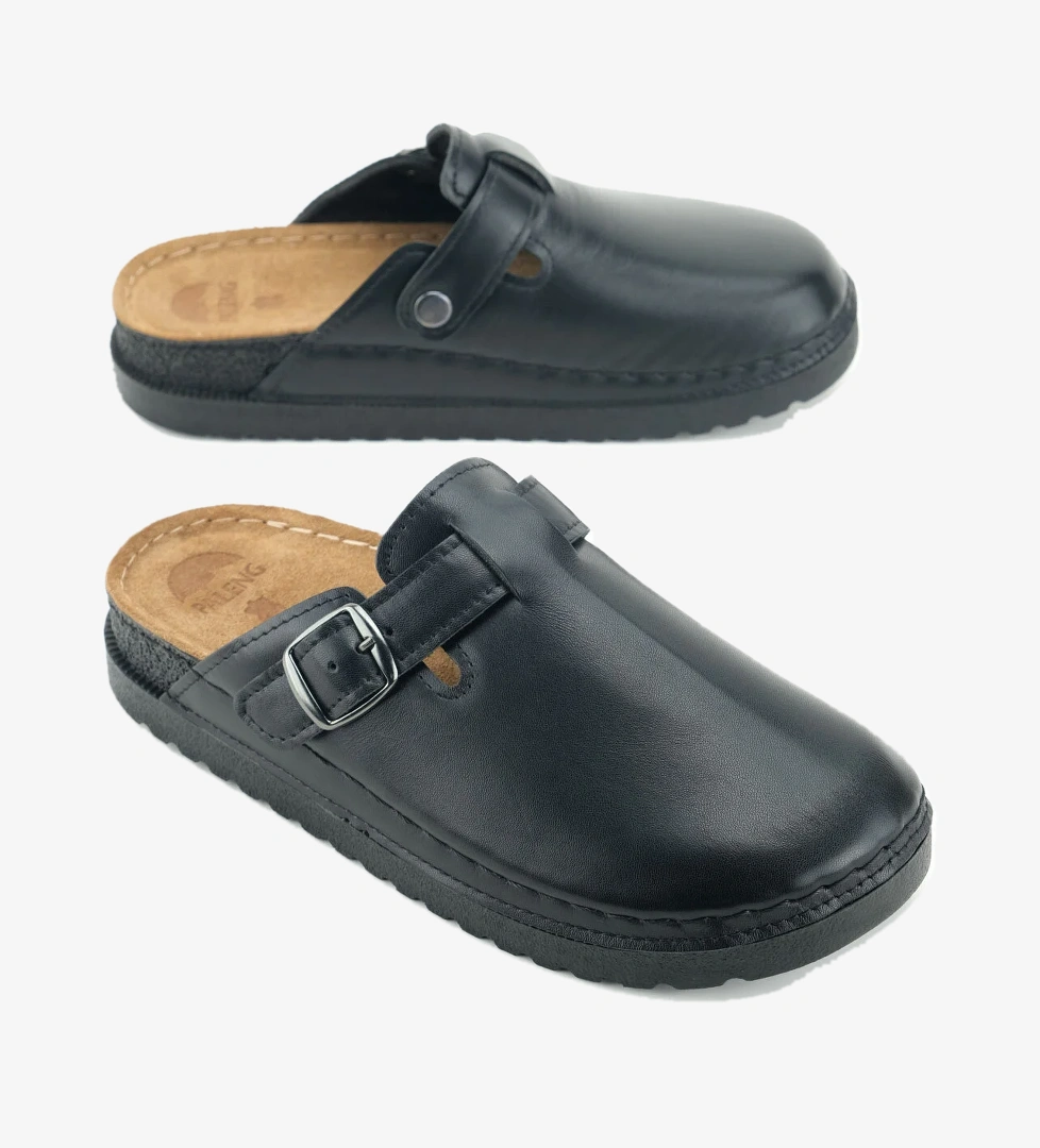 Kadın Kışlık İç Dış Hakiki Deri Rahat Taban Tek Kemer Ayarlanabilir Ev Bahçe Terlik - Görsel 1