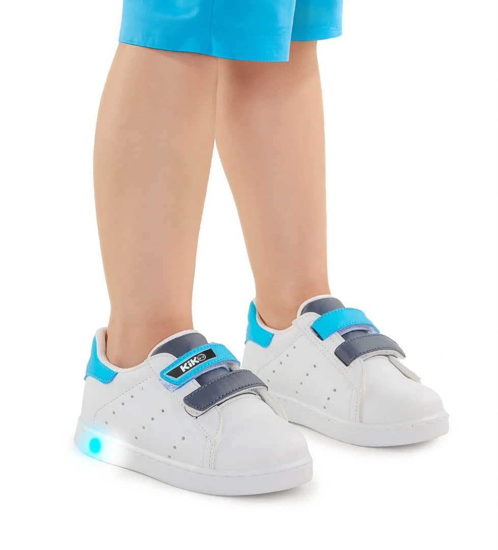 Royzo Cırtlı Işıklı Kız Çocuk Spor Ayakkabı Beyaz - Mavi - Lacivert