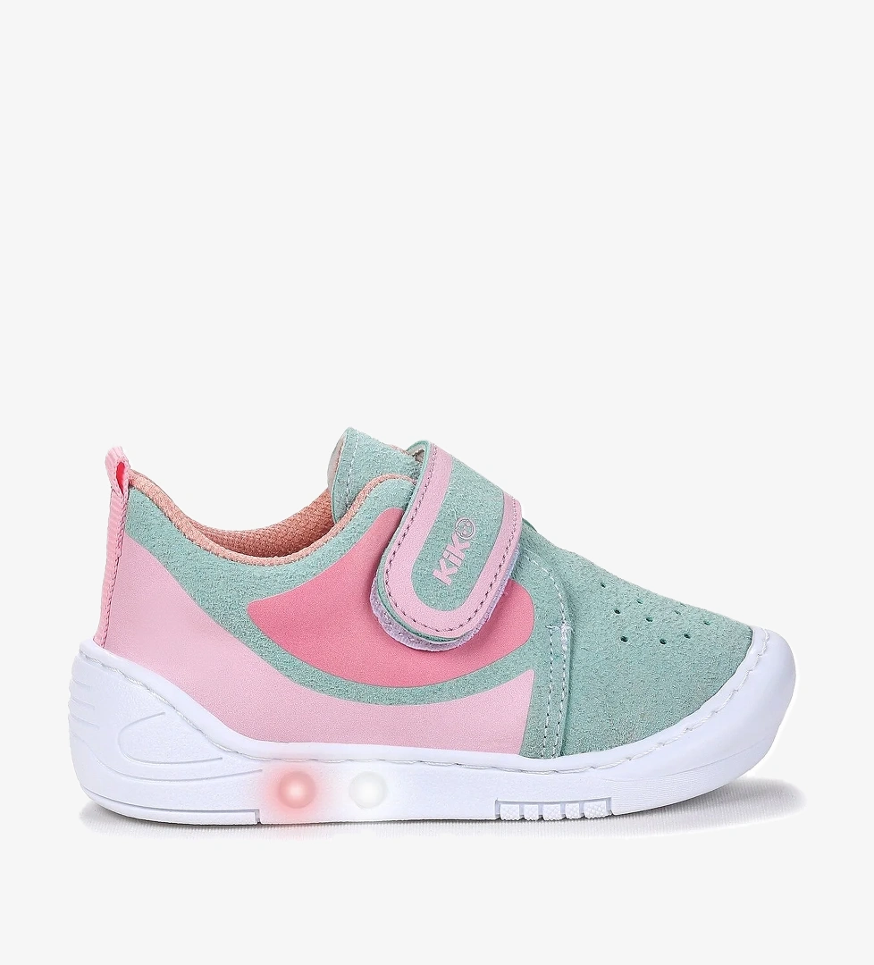Kugan Cırtlı Işıklı Kız Bebek Yürüyüş Spor Ayakkabı Su Yeşili - Pembe