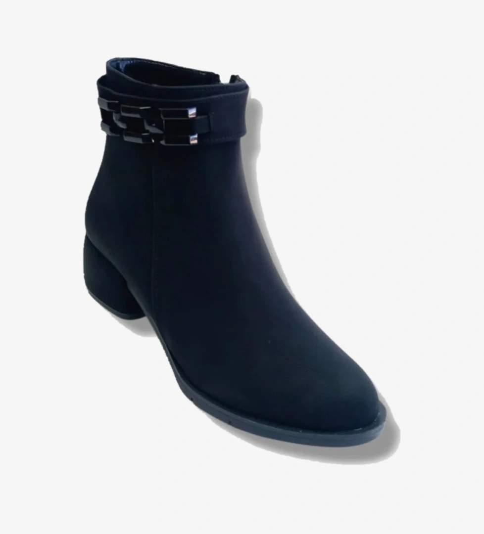 515-26 Yağlı Deri Anatomik Kare Zincir Toka Kalın Topuk Kadın Bot - Görsel 1