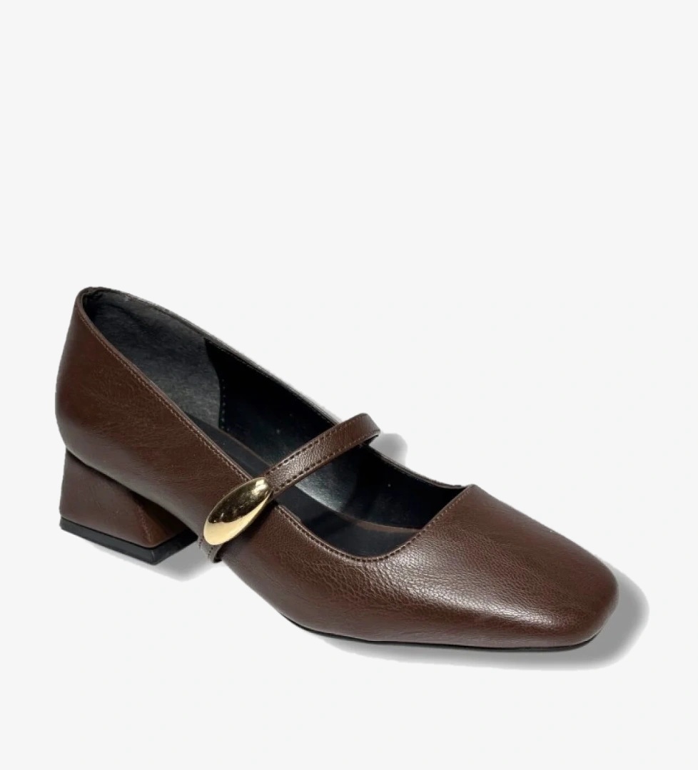 Cshoes 175-26 Cilt Deri Bantlı Kısa Kare Topuklu Kadın Ayakkabı