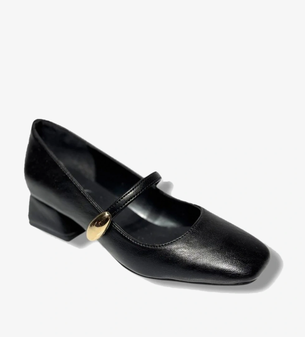 Cshoes 175-26 Cilt Deri Bantlı Kısa Kare Topuklu Kadın Ayakkabı