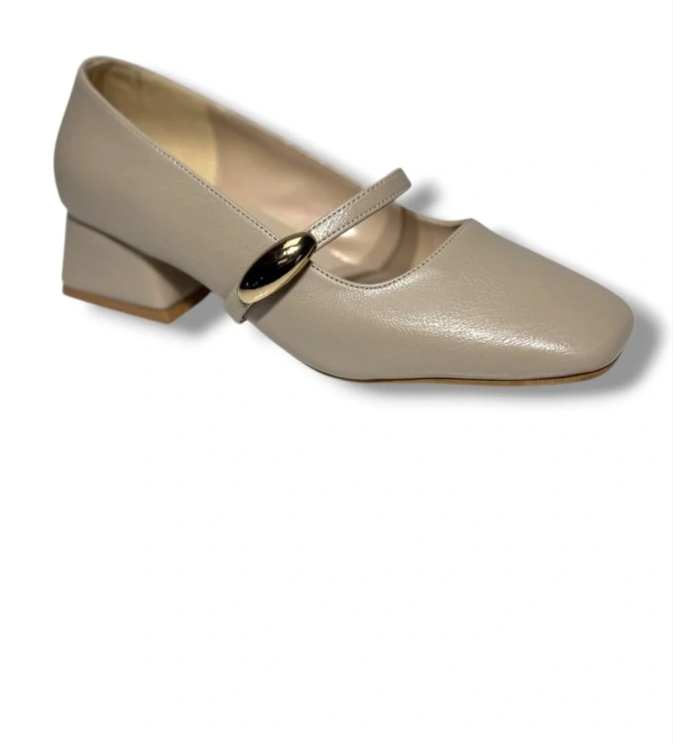 Cshoes 175-26 Cilt Deri Bantlı Kısa Kare Topuklu Kadın Ayakkabı