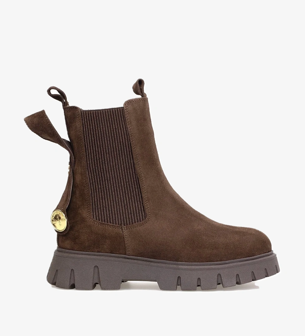 Elit Thalvora Kadın Hakiki Süet Deri Chelsea Bot Kahverengi