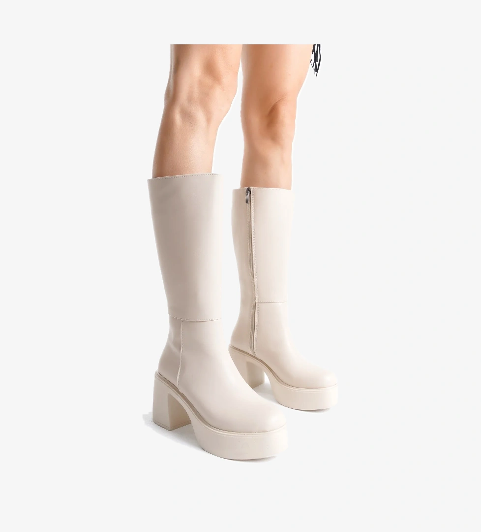Ventes Kalın Taban Topuklu Fermuarlı Diz Altı Sade Klasik Kadın Çizme 914303-z model görseli