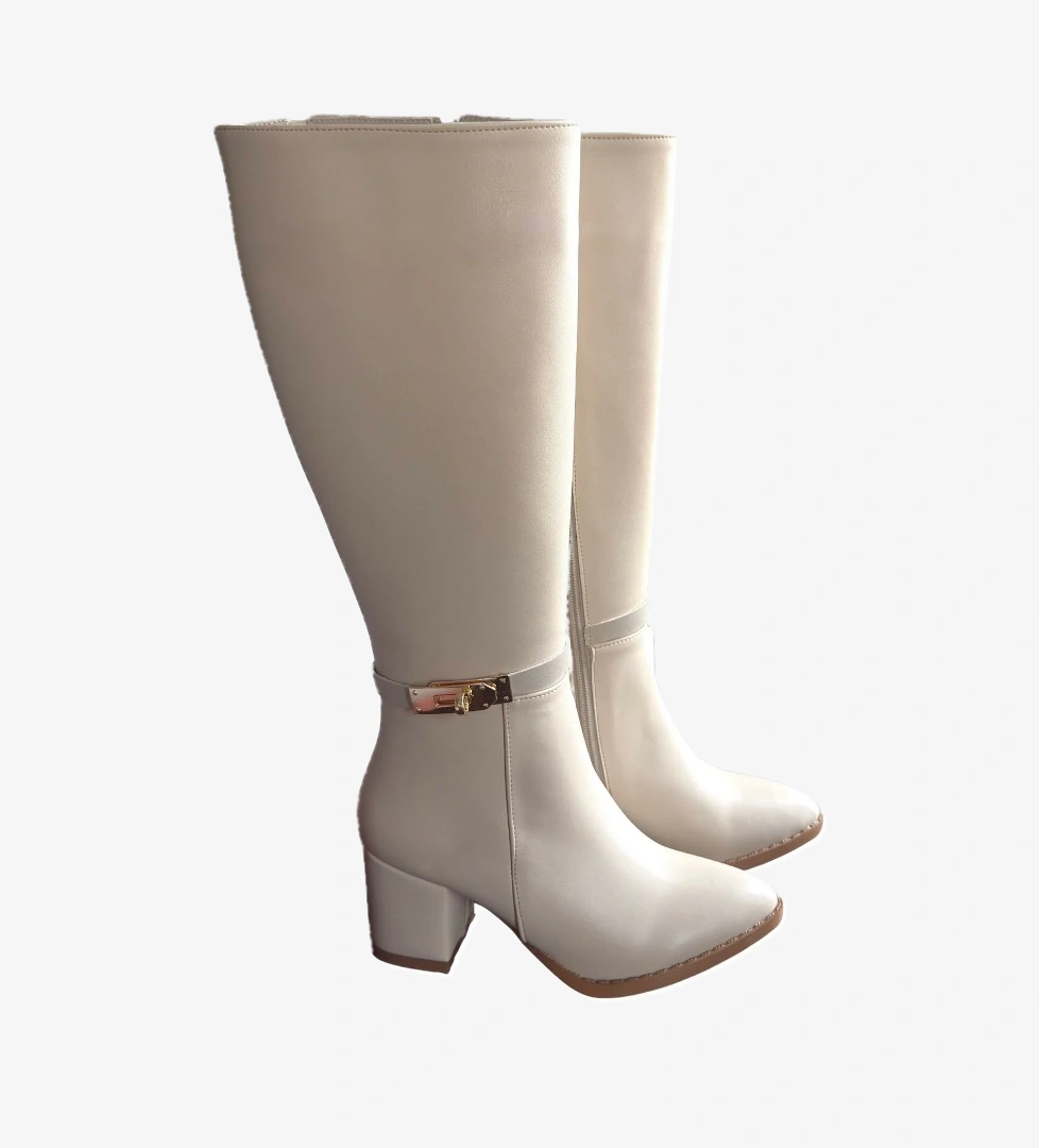 Bej Kadın Topuklu Çizme