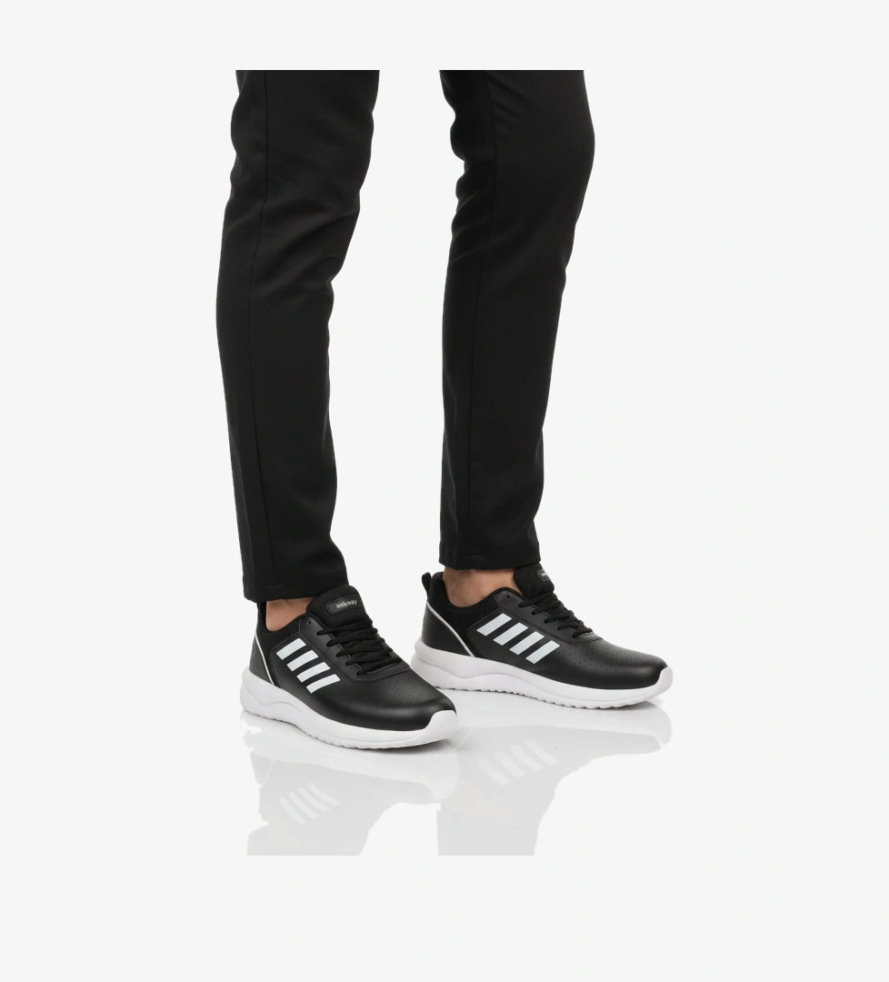 Siyah Beyaz Bağcıklı Erkek Spor Ayakkabı