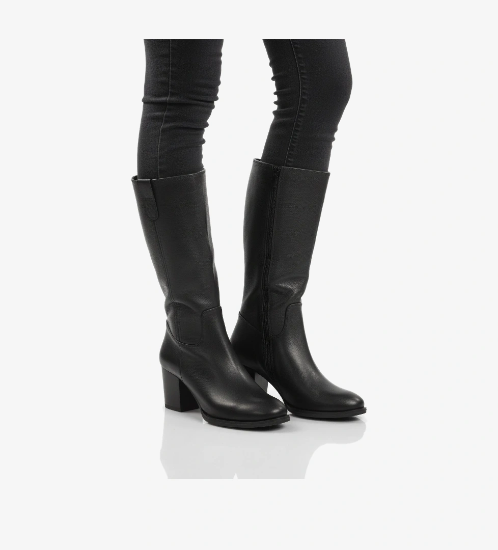 Aspor Siyah Hakiki Deri Fermuarlı Polarlı Kadın Topuklu Çizme - Görsel 1