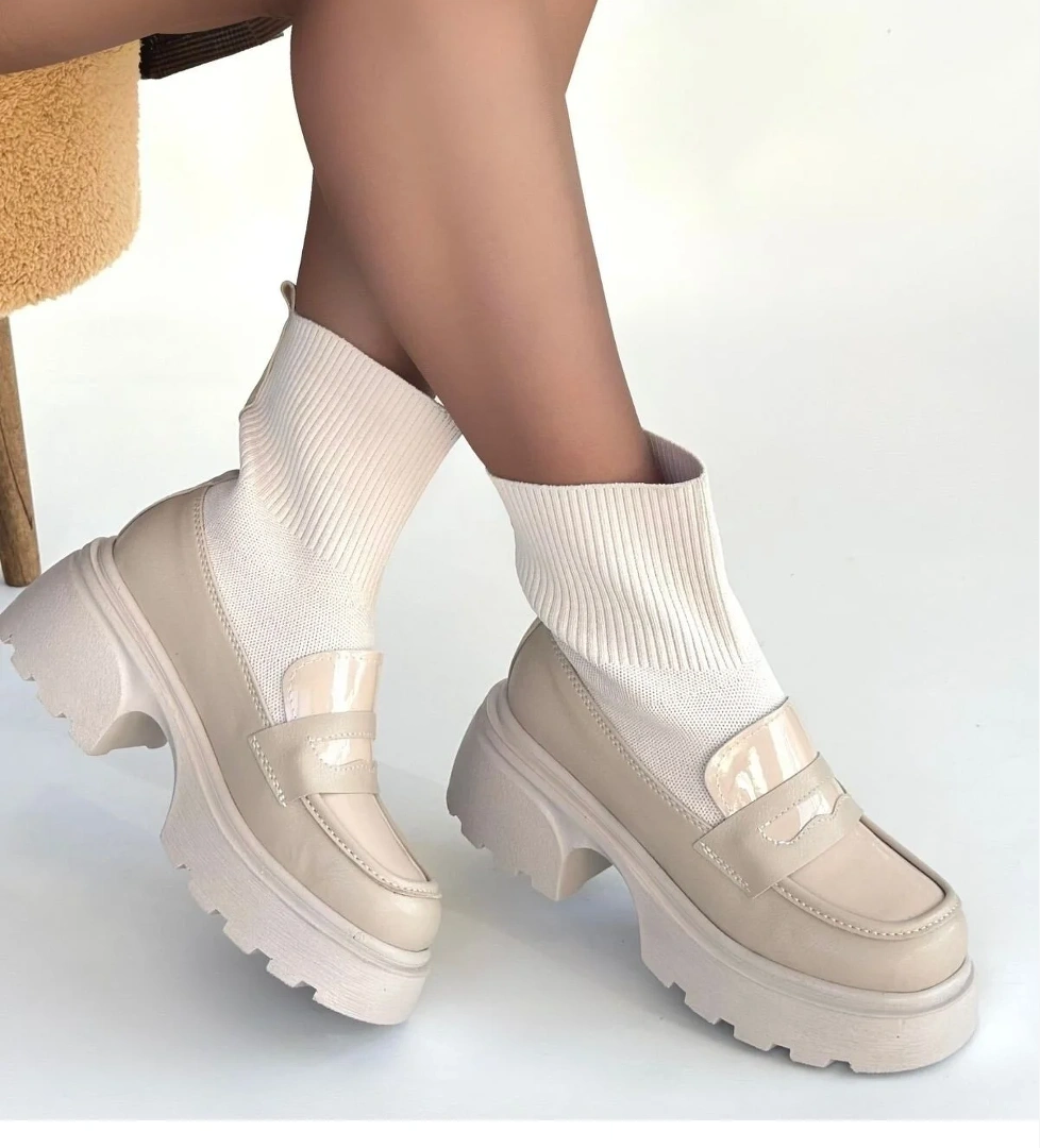 Bej Streçli Kadın Topuklu Bot - Görsel 1