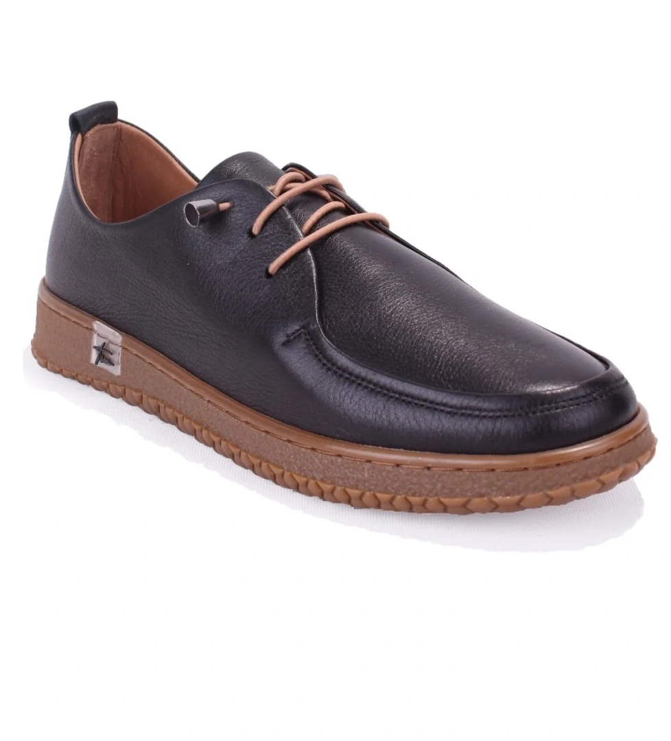 DZA07-12981124 Siyah Ortopedik Günlük Deri Kadın Ayakkabı - Görsel 1