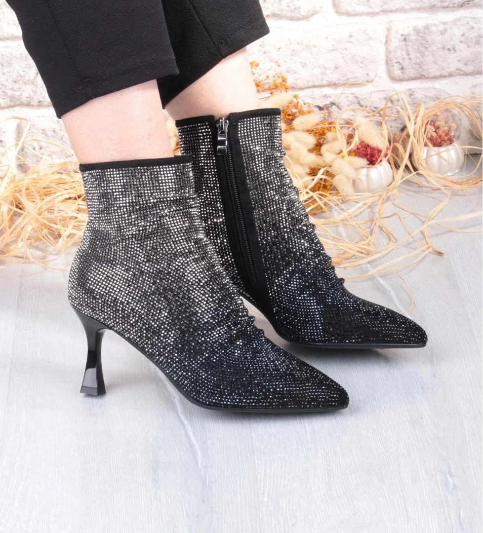 25K136 Rahat Taş Baskılı 7 Cm Yükseklik Topuklu Kadın Bot - Görsel 1