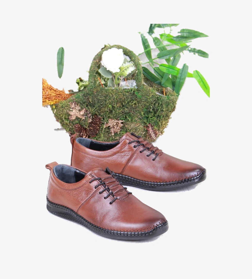 425060 Yumuşak Esnek Rahat Lastik Bağcıklı Hakiki Deri Erkek Ayakkabı