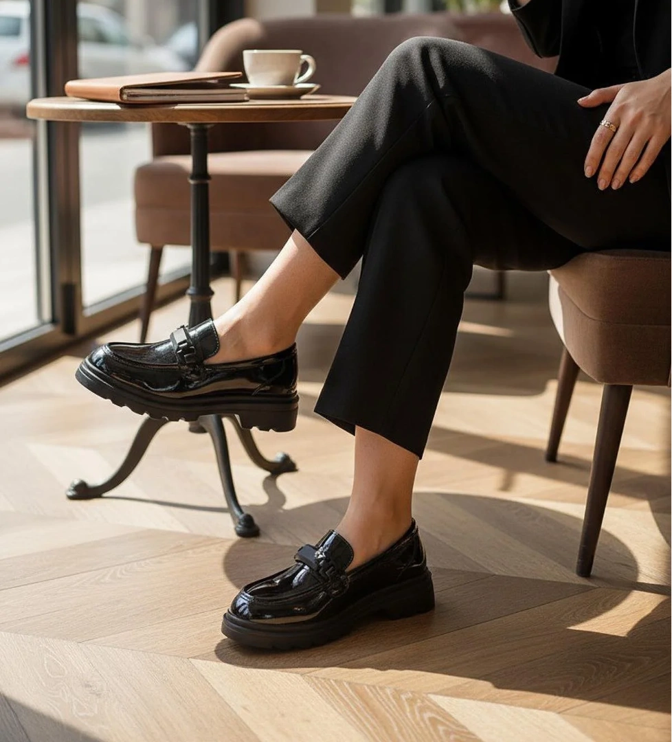 812-L Rahat Taban Günlük Siyah Kadın Laofer Ayakkabı Casual Kadın Ayakkabı Rugan